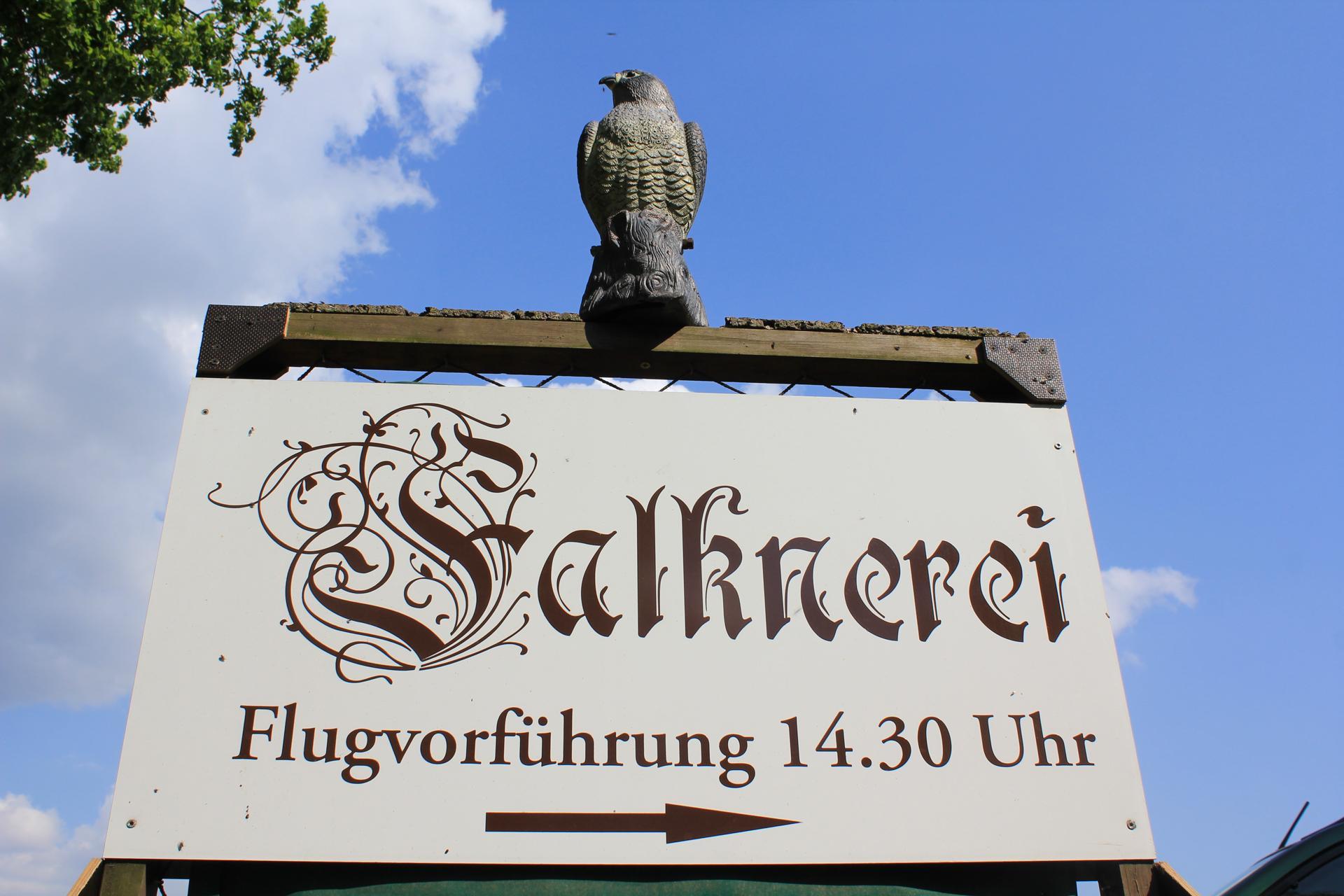 Hinweisschild zur Falknerei an der Burg Rabenstein, Foto: Bansen/Wittig