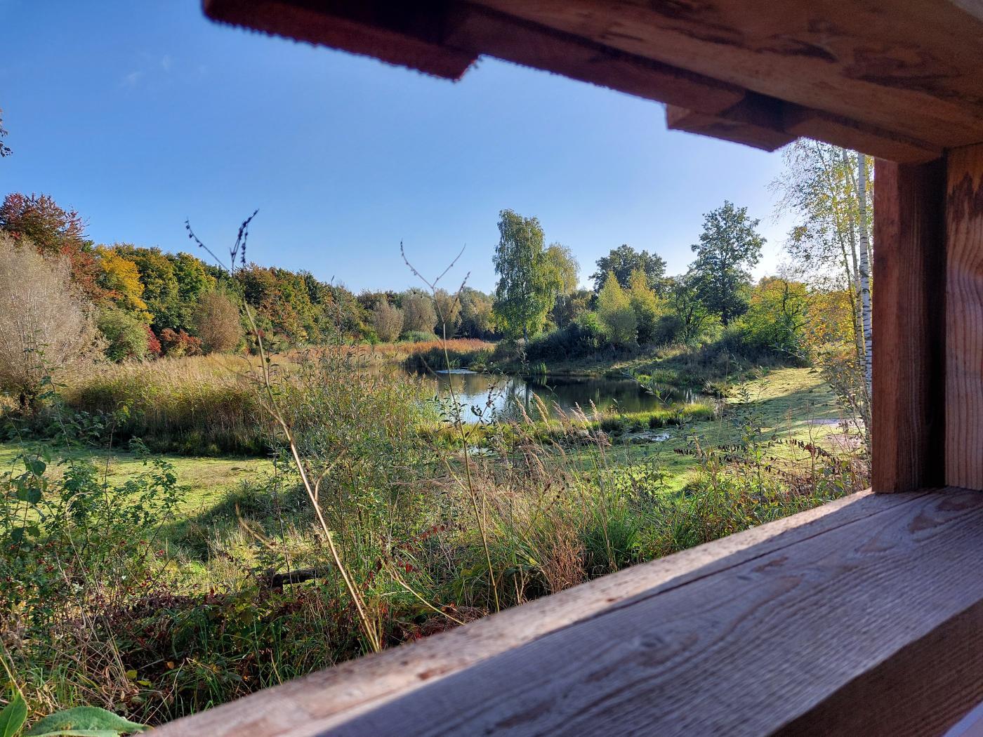 Blick durch ein Fenster in die Tongruben