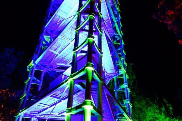 Baum&Zeit Baumkronenpfad - Tower illuminated, picture: Baumkronenpfad Beelitz-Heilstätten